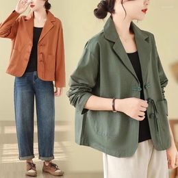 Women's Suits Casual Double Side Pocket Patchwork Suit Jacket Artistic Solid Colour Large Size Lace Up Long Sleeve Blazer Top Z3900