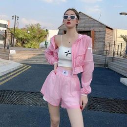 Women's Tracksuits Vbpbsql Spring And Summer 2023 Outdoor Sun Protection Hooded Top Short Cardigan Casual High Waist Shorts Loose Two-Piece