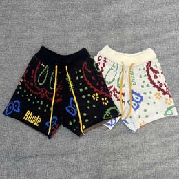 Designer Clothing Rhude Embossed Jacquard Cashew Flower Pattern High Street American Wool Leisure Knitted Beach Holiday Shorts Couples Joggers Sportswear