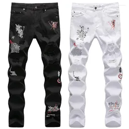 Men's Jeans Men Ripped White Black Stretch Slim Fit Spring Autumn Denim Pants Distressed Hip Hop Streetwear Biker