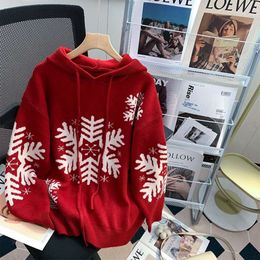 Designer Luxury Chaopai Classic Big fat 200 pounds Christmas red hooded sweater women's pullover autumn and winter loose knit top