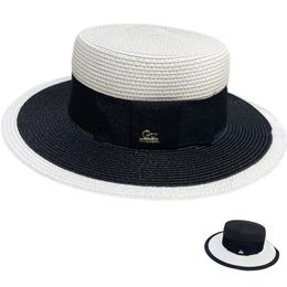 Designer Color Blocking Material Woven Straw Hat Wide Brim Raffia Straw Boater Hat Fedora Summer Beach Sun Hat Straw Hat for Women
