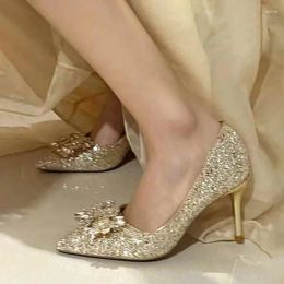 Dress Shoes Pointed Toe Thin Heel Fashion Sexy Women's Super High 12cm Large Gold Silver Heels Banquet