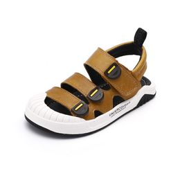 Boys Leather sandals Designer Sandal For Kids Shoes Anti-Slip Children Sandals Fashion Black Brown White Outdoor Footwear 230421