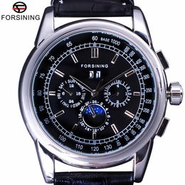 Forsining Luxury Moon Phase Design ShangHai Movement Fashion Casual Wear Automatic Watch Scale Dial Mens Watch Top Brand Luxury287g