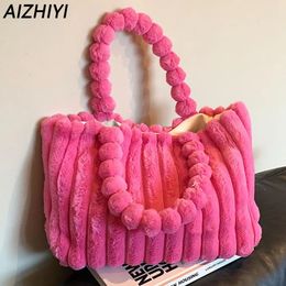 Evening Bags Plush Tote Bag for Women Winter Fluffy Shoulder Casual Faux Fur Handbag Large Furry Shopping Stylish Travel 2023 231121