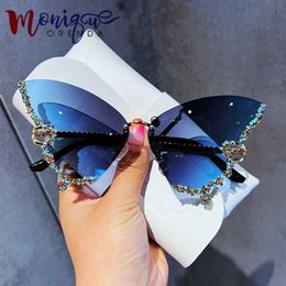 Sunglasses Luxury Diamond Butterfly Sunglasses Women Brand y2k Vintage Rimless Oversized Sun Glasses Ladies Eyewear gafas de sol J230422