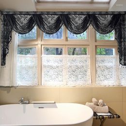 Curtain French Black Lace Short Valance For Living Room Beaded Waterfall Floral Sheer Fabric Head Bedroom Kitchen Background