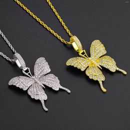 Pendant Necklaces Hip Hop Real Gold Color Brass And Bling Zircon Butterfly Charm Necklace