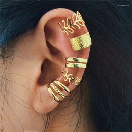 Hoop Earrings Punk Creative Simple Earbone Clip 5-Piece Set Personalized Gold Leaf Hollow Multi Layered C-shaped Earclip For Women
