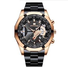 Leisure Sport Luminous Pointer Stainless Steel Mens Watch Quartz Watches Calendar Smart Wristwatches VAVAVoom Brand2184