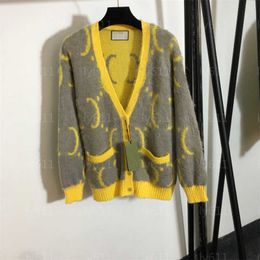 Designer Cardigan Autumn Sweater Women Knit Coat Long Sleeved Mohair Knitted Cardigan Loose Comfort Yellow Woman Sweaters Womens Coats Maglioni Donna