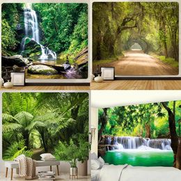Tapestries Customizable Natural Forest Landscape Tapestry Tropical Jungle Trees Plants Garden Living Room Wall Hanging Picnic Blanket