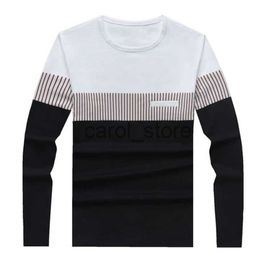 Men's T-Shirts New T Shirt Men Cotton Long Sleeve O Neck Striped Mens TShirts Fashion Patchwork Causal Slim Fit T Shirt Man Brand Men Clothing J231121