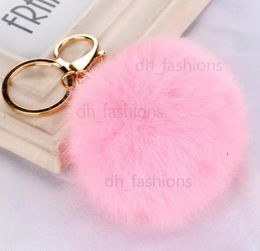 hot sale Real Rabbit Fur Ball Keychain Soft Fur Ball Lovely Gold Metal Key Chains Ball Pom Poms Plush Keychain Car Keyring Bag Earrings Accessories