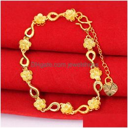 Charm Bracelets Women Yellow Gold Bracelets For Girls Real 24K Plated Flower Jewellery Fashion Trendy Design Heart Charms Chain Bracelet Dhggm
