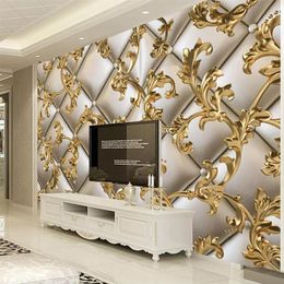 Custom Mural Wallpaper 3D Soft Package Golden Pattern European Style Living Room TV Background Wall Papers Home Decor Flower290k