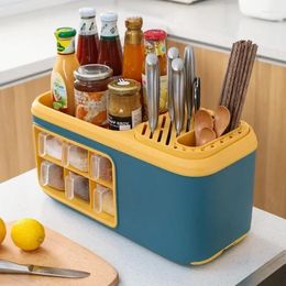 Kitchen Storage Home Double Layer Seasoning Box Shelf Tool Rack Multifunction Chopping Block Holder Organiser