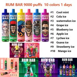 RUM BAR 9000 puffs E Cigarettes 14ml 650mah 2% 5% Prefilled device disposable vape Authorised 10nice Flavours vape