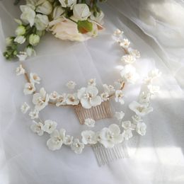 bridal hair comb wedding hair piece crown accessories handmade gold silver Colour women headpiece Porcelain Flower Jewellery