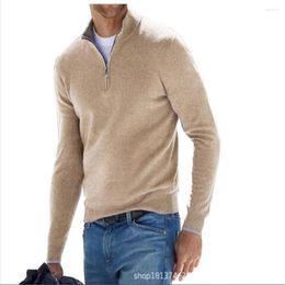 Men's Sweaters Spring/Autumn 2023 Europe-USA Style Pullovers Men/Youth Stand Collar Half Zipper Long Sleeve Loose Cashmere Kniting Sweater