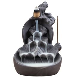 Smoke Backflow Ceramic Incense Burner Cone Stick Holder Censer Black Furnishing Articles Decoration Home Furnace Base300Q