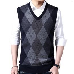 Men's Vests Autum Men Fashion Argyle Pullover Sweater V Neck Knit Vest Knitwear Tops Sleeveless Casual Work Office Business Clothing