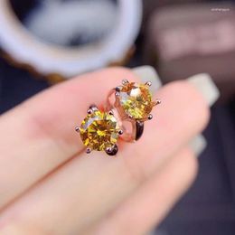 Stud Earrings Est Sparkling 1ct Yellow Moissanite Ring For Women Fine Jewellery Real 925 Silver Strong Power Birthday Gift Lab Diamond