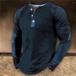 Men's T Shirts Tshirts Tee Solid Polyester Autumn Multi Button Long Sleeve T-Shirt Fashion Street Casual 3D Top