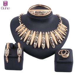 Dubai Gold Colour Necklace Earring Bangle Ring Nigerian Wedding Fashion Costume Design Gift Jewellery Set