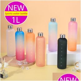 Water Bottles New 1 Liters Water Bottle Motivational Drinking Sports Bottles With Time Marker Stickers Portable Reusable Plastic Cups Dhclj