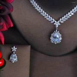 Necklace Earrings Set Fashion White Gold Colour Top Quality Wedding CZ Water Drop Bridal Sets S025