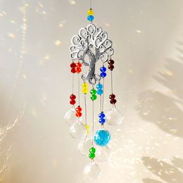 Garden Decorations Tree of Life Suncatchers Hanging Stained Glass Prism Suncatcher Sun Catcher Crystal Light Window Ornament 230422