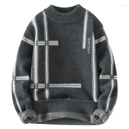 Men's Sweaters #4330 Green Grey Khaki Knitted Sweater Men Autumn Winter Pullover Long Sleeve Skinny Mohair Knitwear Man Striped