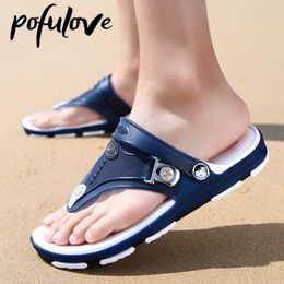 Sandals Pofulove Men Flip Flops Beach Summer Man Shoes Flat Non Slip Fashion Designer Slippers Rubber Casual Shoe Zapatos Para 230421