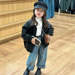 Jackets Girl Leather Coat Jacket 2023 Autumn Children Wear Korean Style Boys And Girls Fashion Casual