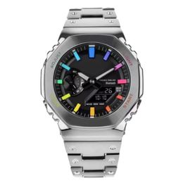 Full-featured Wrist Watches LED Dual Display Men Women Casual Sports Electronic Analog Digital Ladies Waterproof Steel Full Logo gm ga Clock 210
