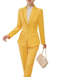 Women's Two Piece Pants Fashion Ladies Pant Suit Women Yellow Black Blue Khaki Female Business Work Wear Jacket And Trouser Formal 2 Set