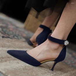 Dress Shoes Women On High Heels Kid Suede Women's Retro Shoe Pumps Pointed Toe Party With Pearls Talons Hauts