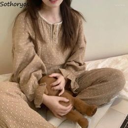 Women's Sleepwear Pyjama Sets Women Simple Retro Polka Dot Autumn Loose Korean Students Ins Long Sleeve Cosy Home Clothing Two Pieces