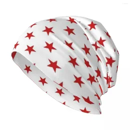 Berets Bright Red &amp; White Stars Knit Hat Black Luxury Man Military Cap Boy Women's
