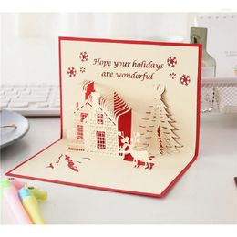 Greeting Cards 3D Christmas Creative Hollow Out Handmade Xmas Tree House Castle Postcards For Kids Friends Parents