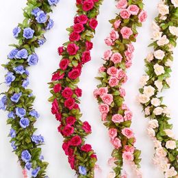 Decorative Flowers 2.4 Metres Rose Artificial Christmas Garland For Wedding Home Room Decoration Spring Autumn Garden DIY Fake Plant Vine