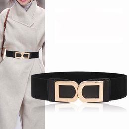 Belts Fashion Women Wide Elastic Black Waistbands Stretch Gold Big Buckle Belt Lady Cummerband Girls Waist Seal For Coat Dress Wedding