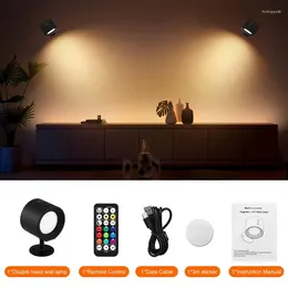 Wall Lamp Dimmable RGBW LED SpotlightTouch Control Wireless Indoor Sconce Light For Corridor Stair 360° Rotatable With USB Charging
