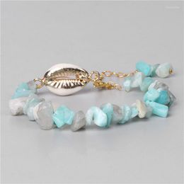 Strand Irregular Chip Stone Bracelet Natural Shell Pendant Aquamarines Quartz Bracelets Men Women Beach Style Jewelry
