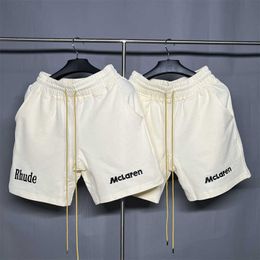 Designer Clothing New Summer Rhude Embroidered Letter Drawstring Sports Shorts High Street Casual Loose Capris Couples Joggers Sportswear Beach fitness outdoor
