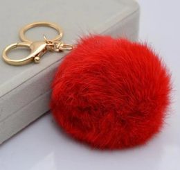 top selling Real Rabbit Fur Ball Keychain Soft Fur Ball Lovely Gold Metal Key Chains Ball Pom Poms Plush Keychain Car Keyring Bag Earrings Accessories