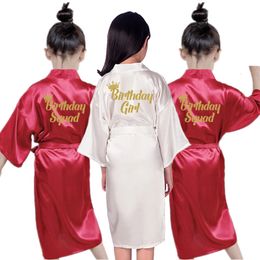 Family Matching Outfits Birthdaygirl robes Kids Satin robes children flower girl gift Sleepover pink kimono dress team girls birthday squad robes 230421