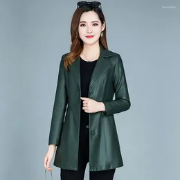 Women's Leather Jacket Long 2023 Autumn And Winter Loose Thickening Slim Coat Female Fashion Women Clothing